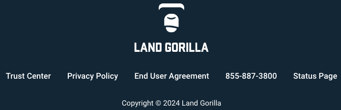 A screenshot of the footer of Land Gorilla's website.